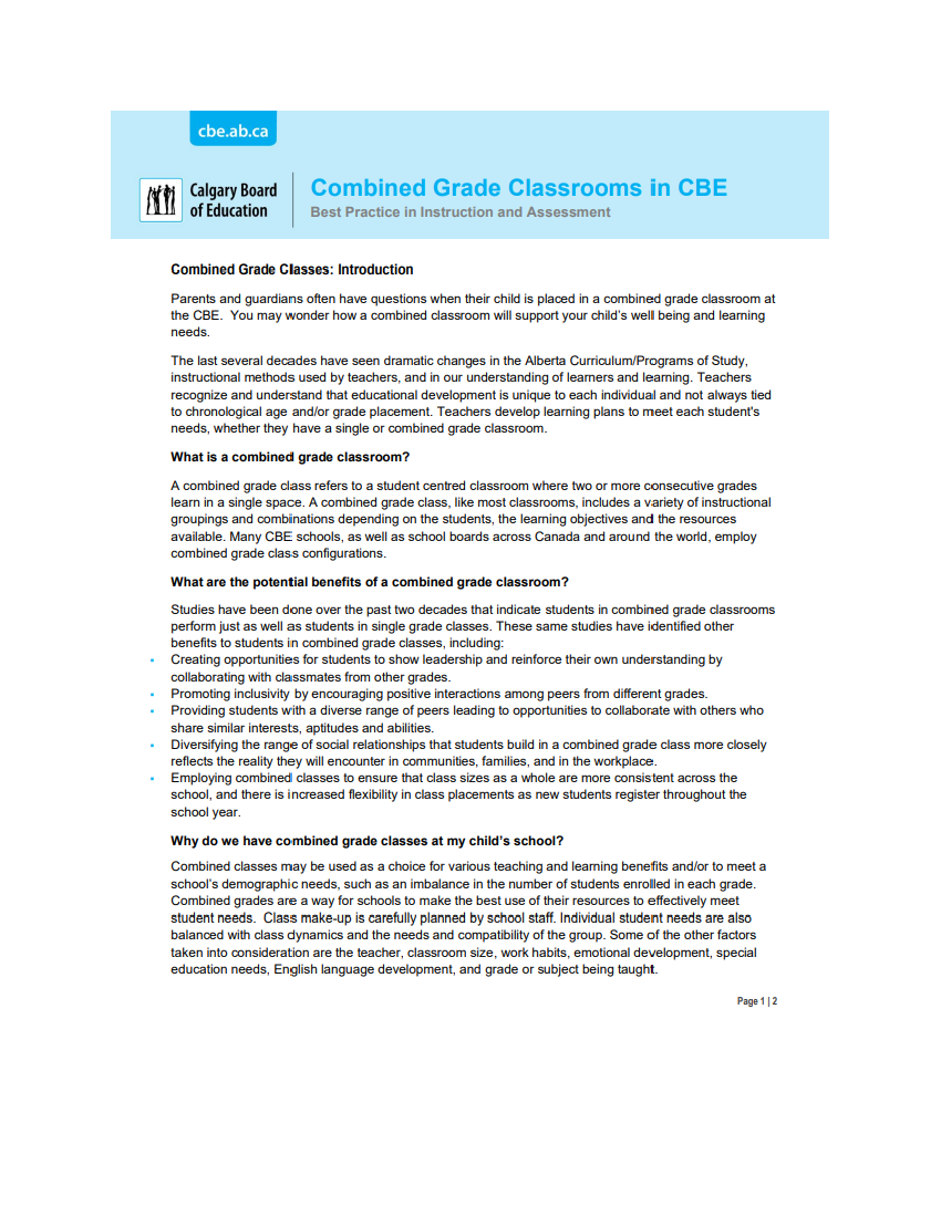 Combined Grade Classrooms